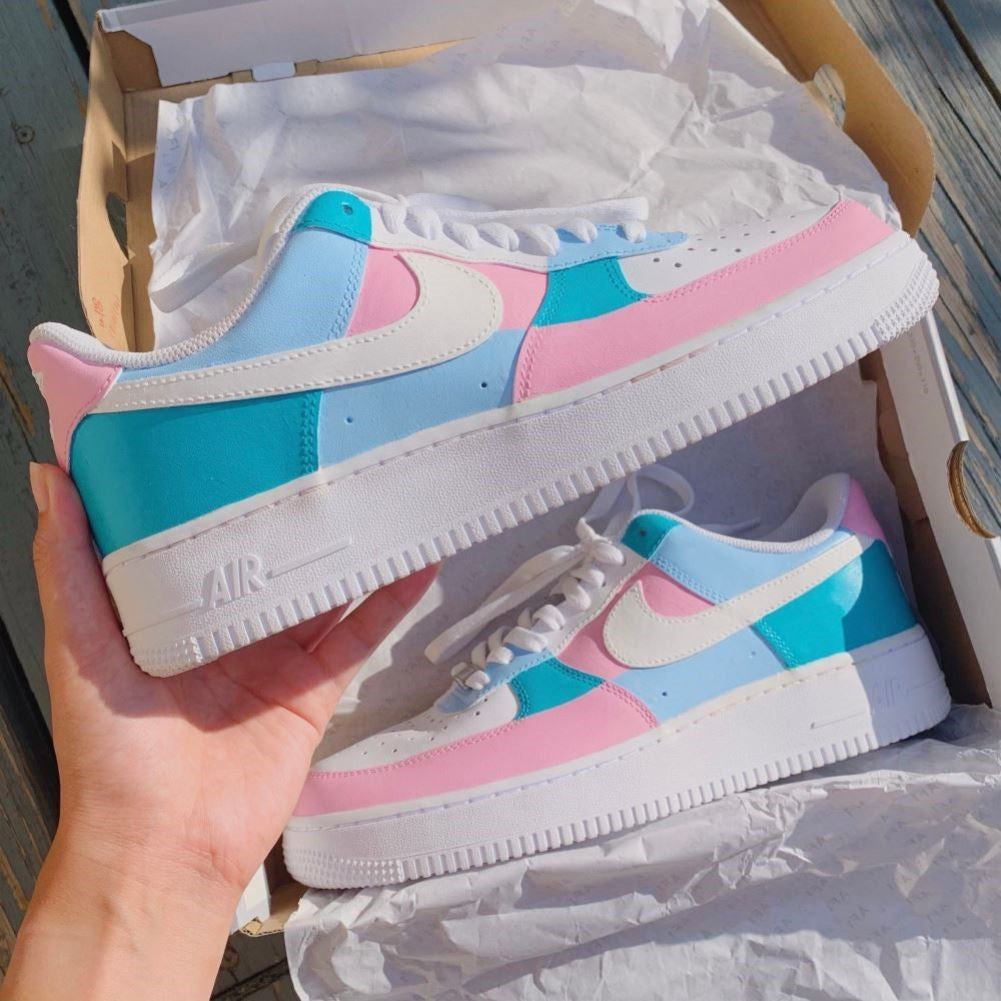 Pink Blue Custom Sneakers Air Force 1