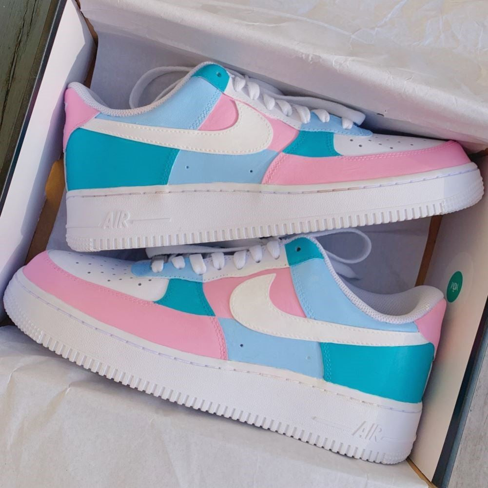 Pink Blue Custom Sneakers Air Force 1