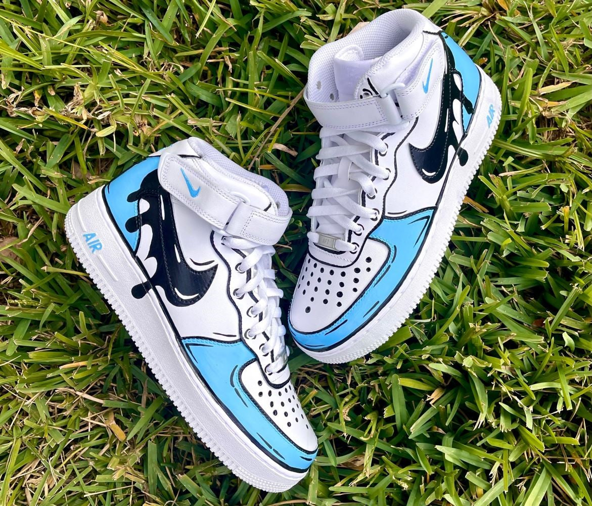 Cartoon Blue Black Drip  Custom Sneakers Air Force 1 Mid