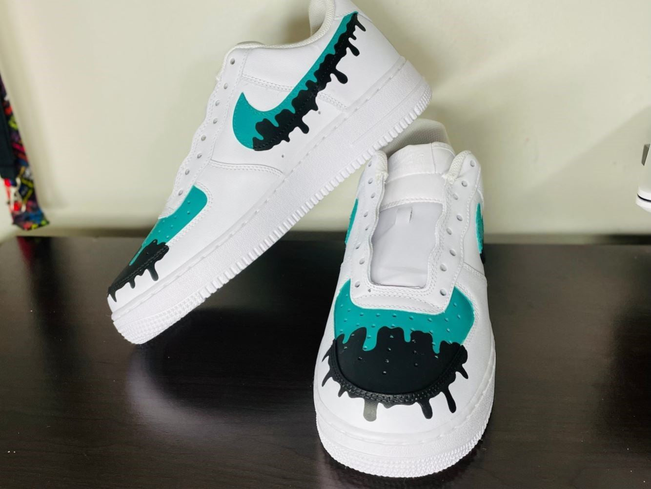 Green Black Dripping Custom Sneakers Air Force 1