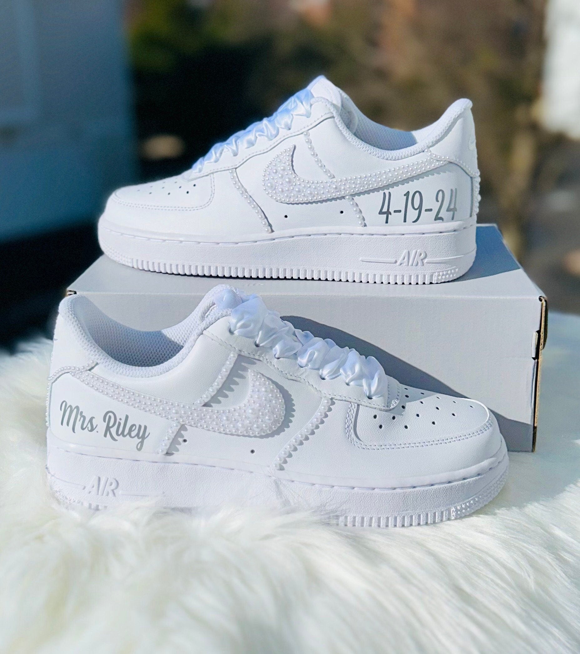 Pearl Diamond Wedding Shoes Custom Sneakers Air Force 1