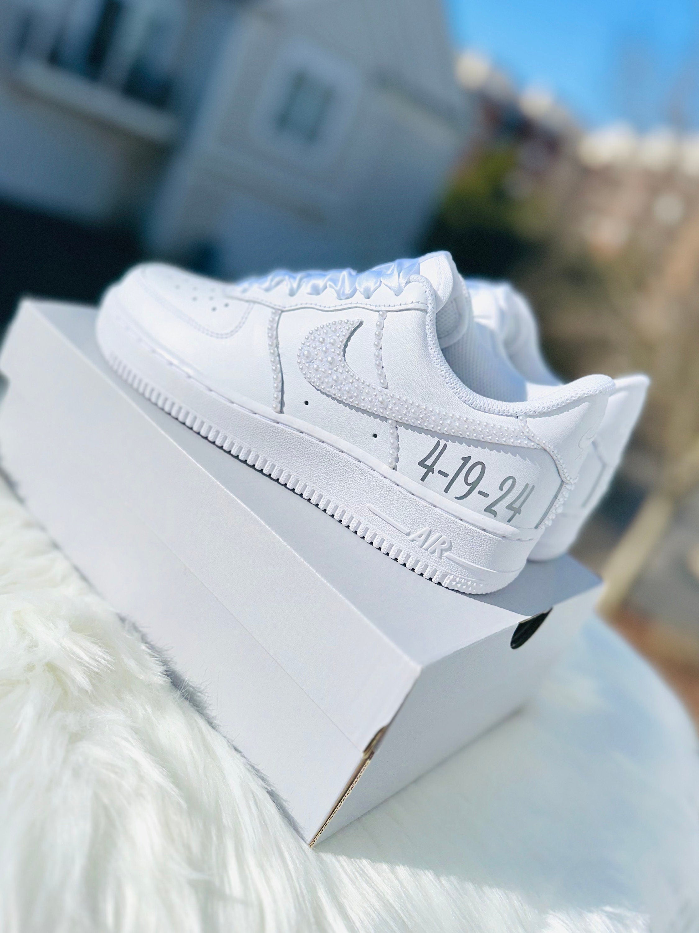 Pearl Diamond Wedding Shoes Custom Sneakers Air Force 1