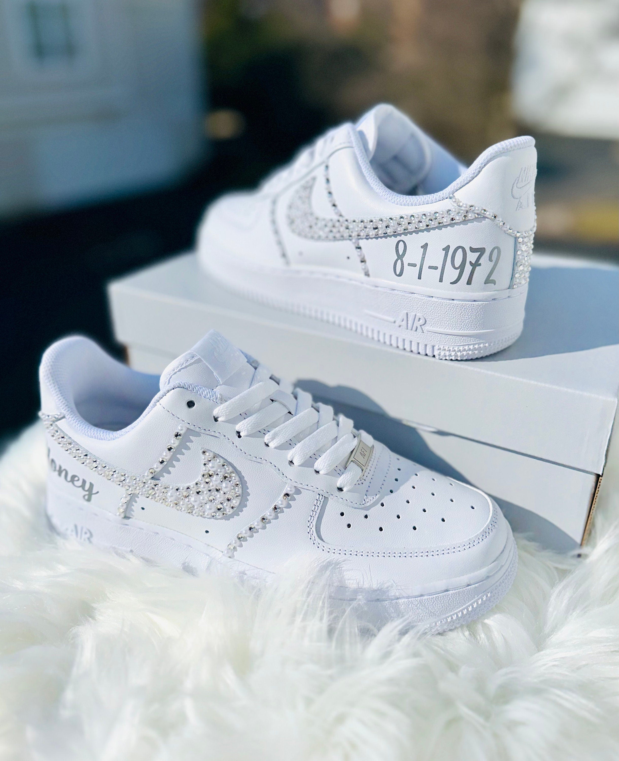 Pearl Diamond Wedding Shoes Custom Sneakers Air Force 1