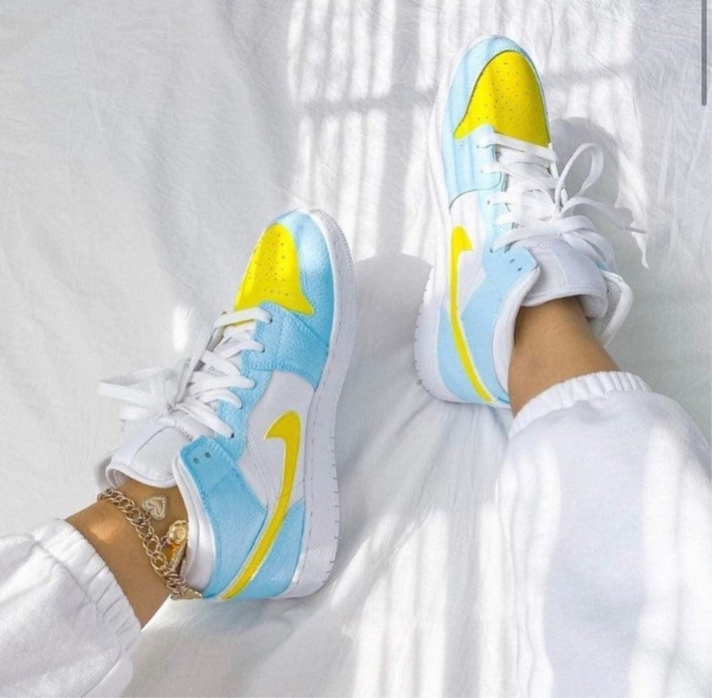 Blue Yellow Custom Sneakers Air Jordan 1