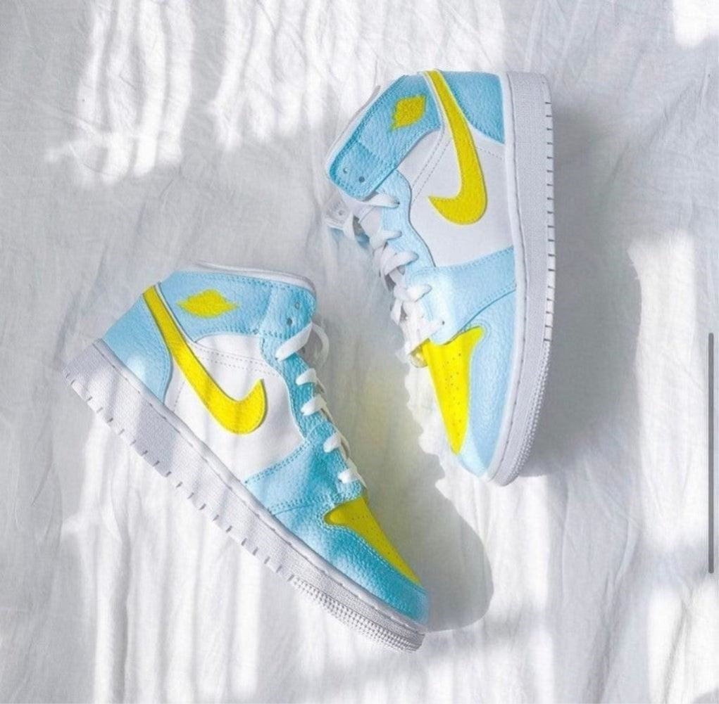 Blue Yellow Custom Sneakers Air Jordan 1