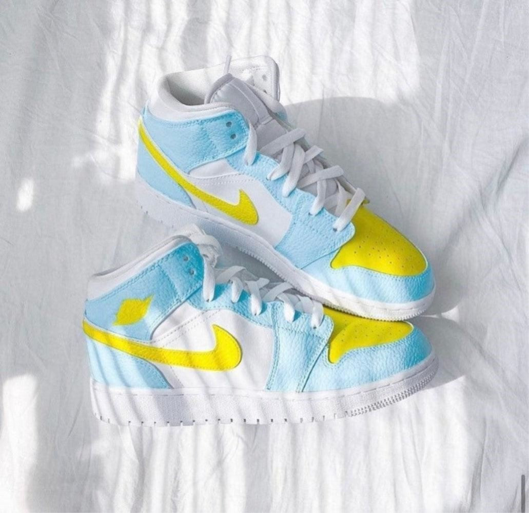 Blue Yellow Custom Sneakers Air Jordan 1