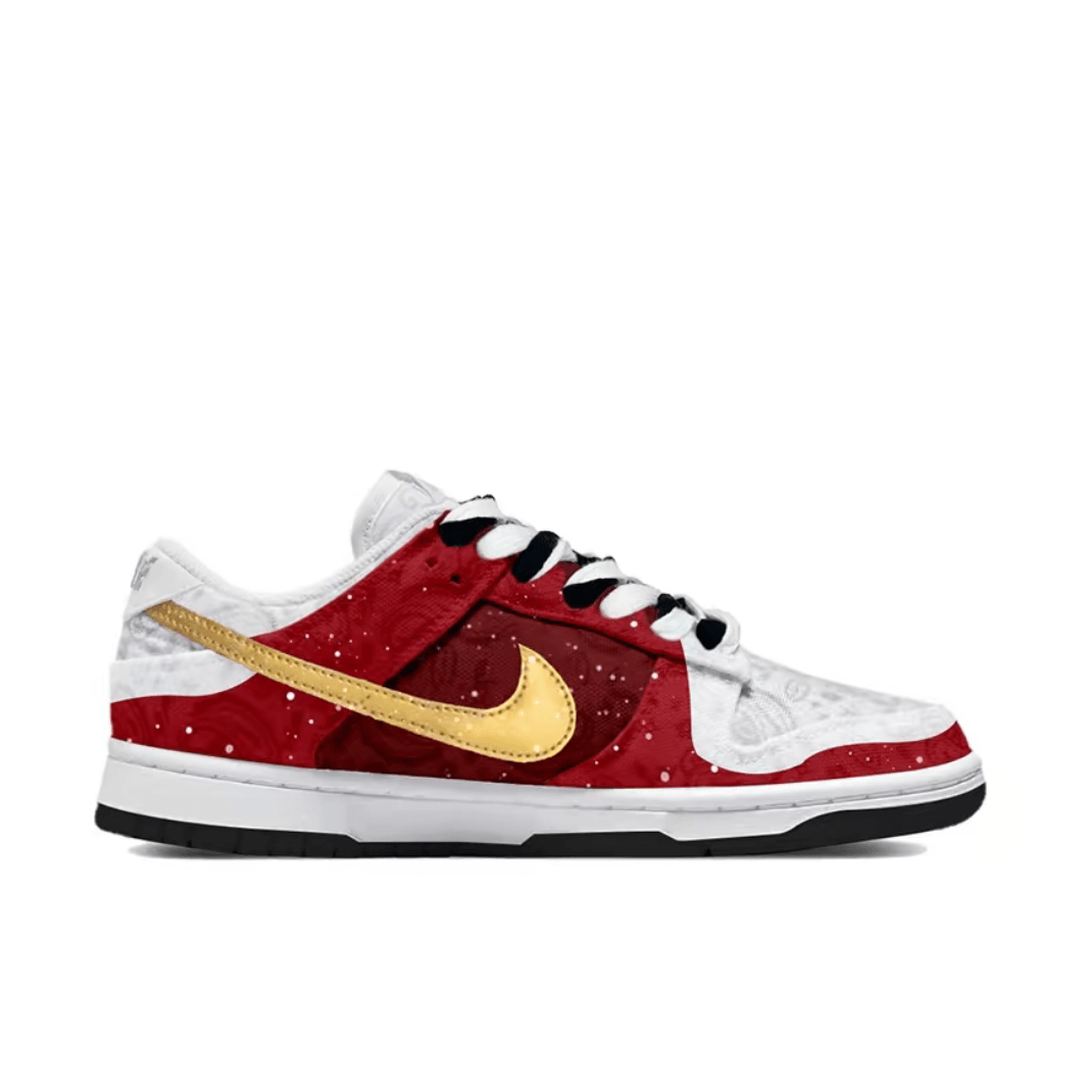 Christmas Gift Xmas Custom Dunk Red White Golden Swoosh