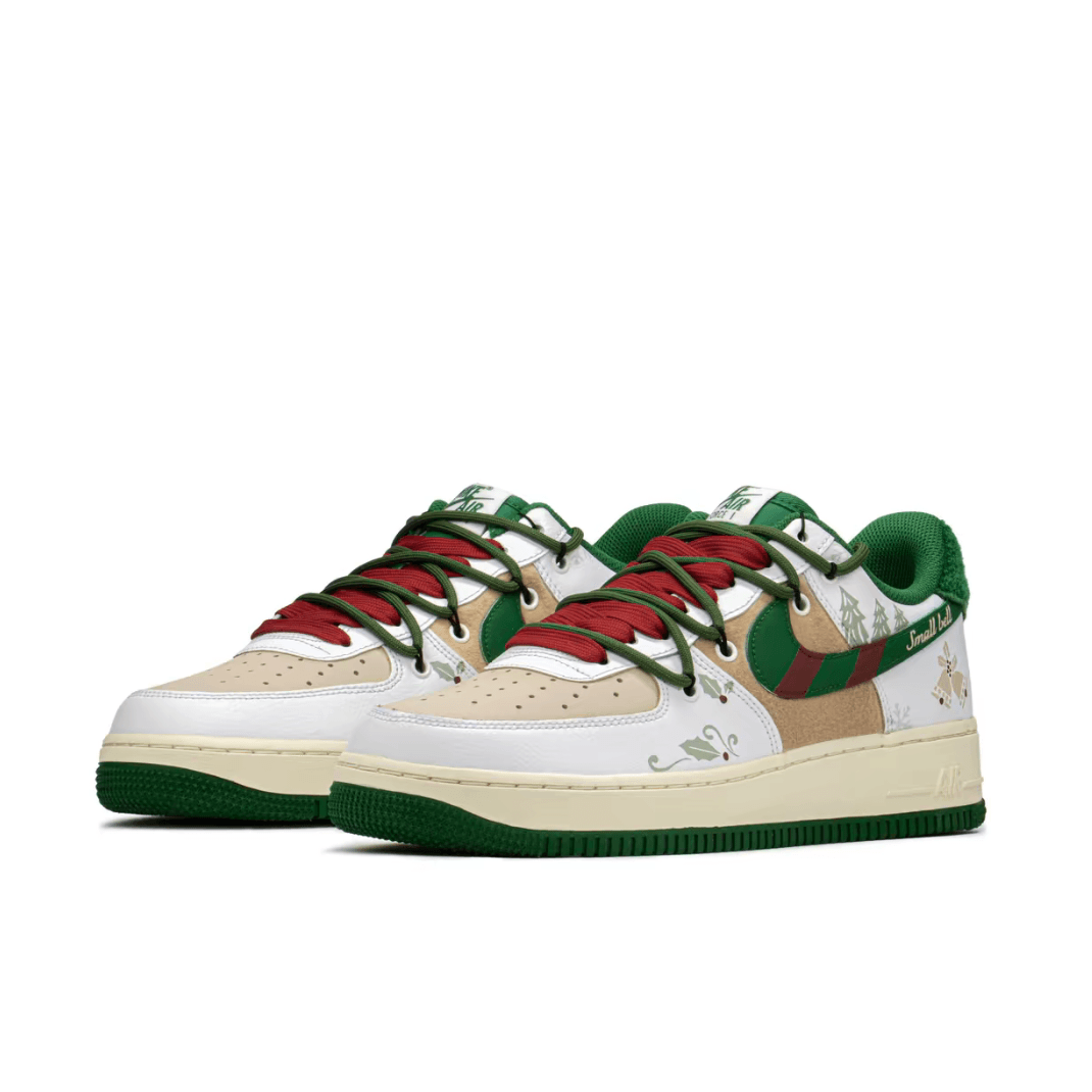 Christmas Gift Xmas Custom Air Force 1 Red Green Khaki Christmas Tree And Bells