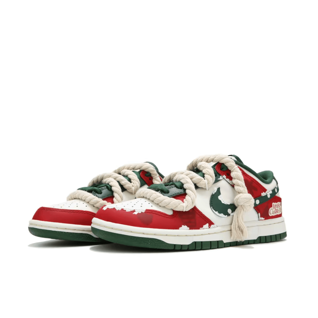 Christmas Gift Xmas Custom Dunk Red Green Thick Laces