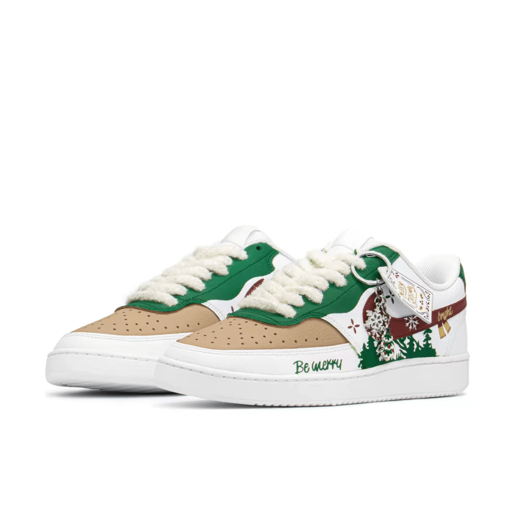 Christmas Gift Xmas Custom Air Force 1 Khaki Green Red Christmas Tree And Snowflake Print