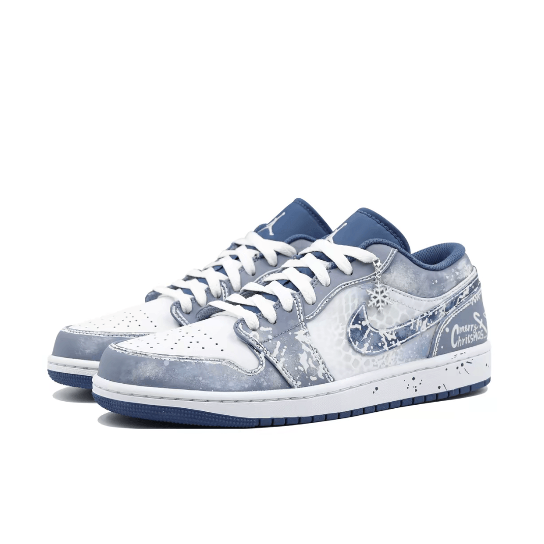 Christmas Gift Xmas Custom Air Jordan 1 Gray Blue Snow And Ice