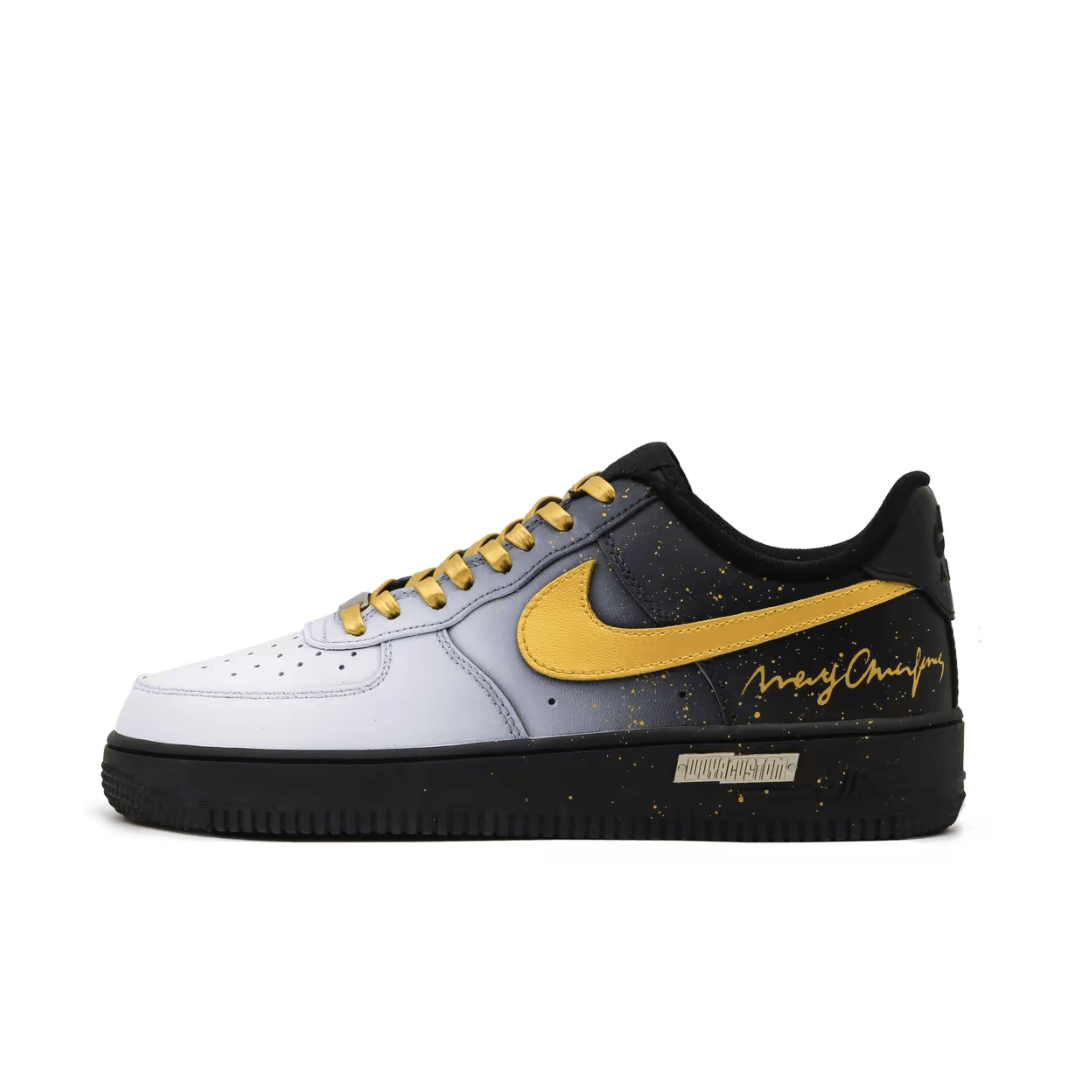 Christmas Gift Xmas Custom Air Force 1 White Gray And Black Gradient Gold Swoosh