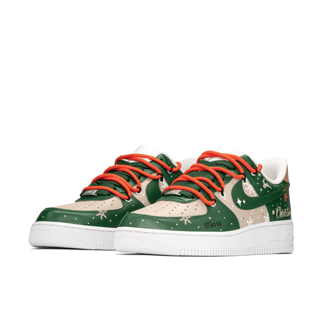 Christmas Gift Xmas Custom Air Force 1 Apricot Green Snowflake Elk Print