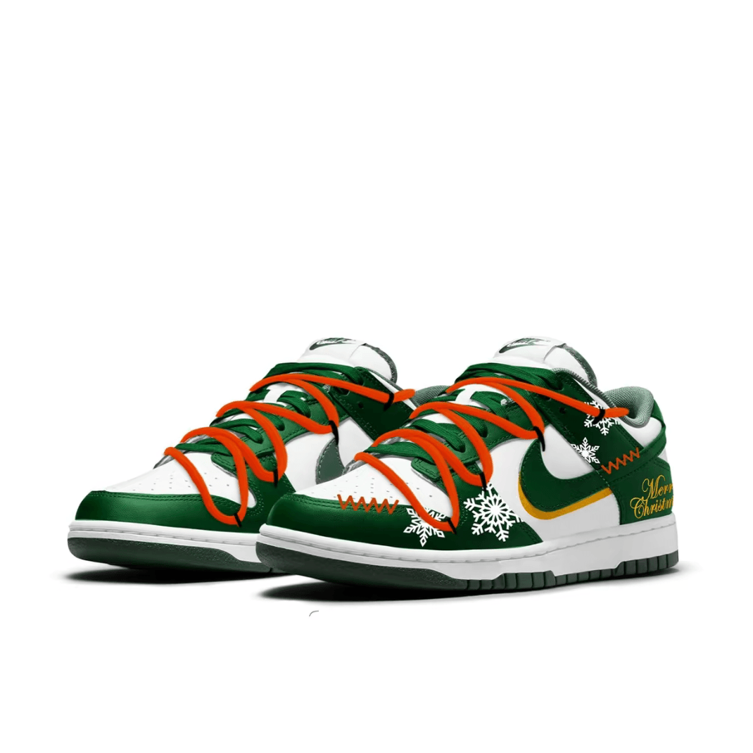 Christmas Gift Xmas Custom Dunk Green White Snowflake Print